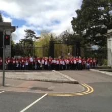 Tyndall based UCC staff campaigning outside the main gates of UCC